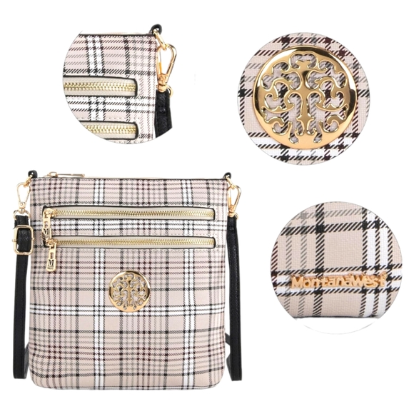 MONTANA WEST Designer Monogram Beige Vegan Leather Crossbody Shoulder Bag - Picture 5 of 6